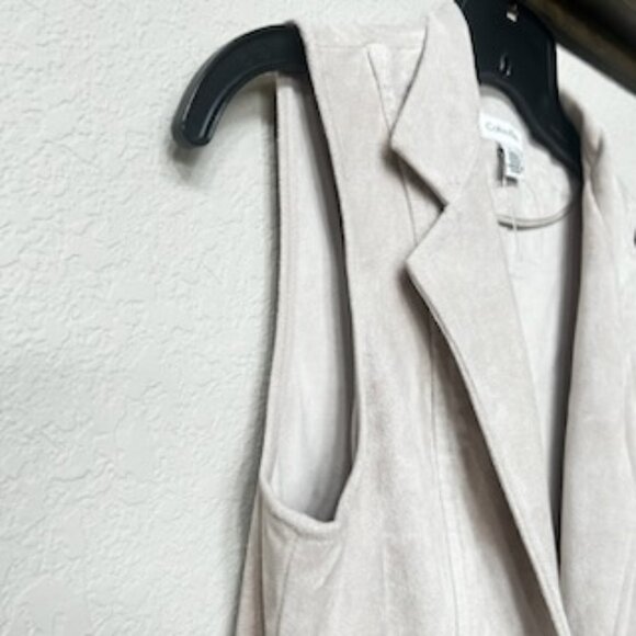 Calvin Klein Faux Suede Open Front Long Vest Duster Cardigan - Picture 6 of 12